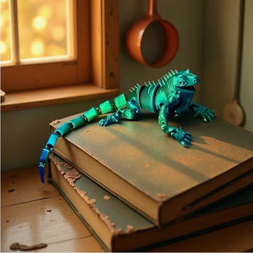 3D Printed Jointed Lizard -blue green