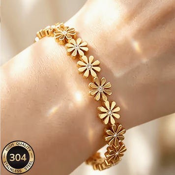 Stainless Steel 18K Gold-Plated Daisy Flower Bracelet