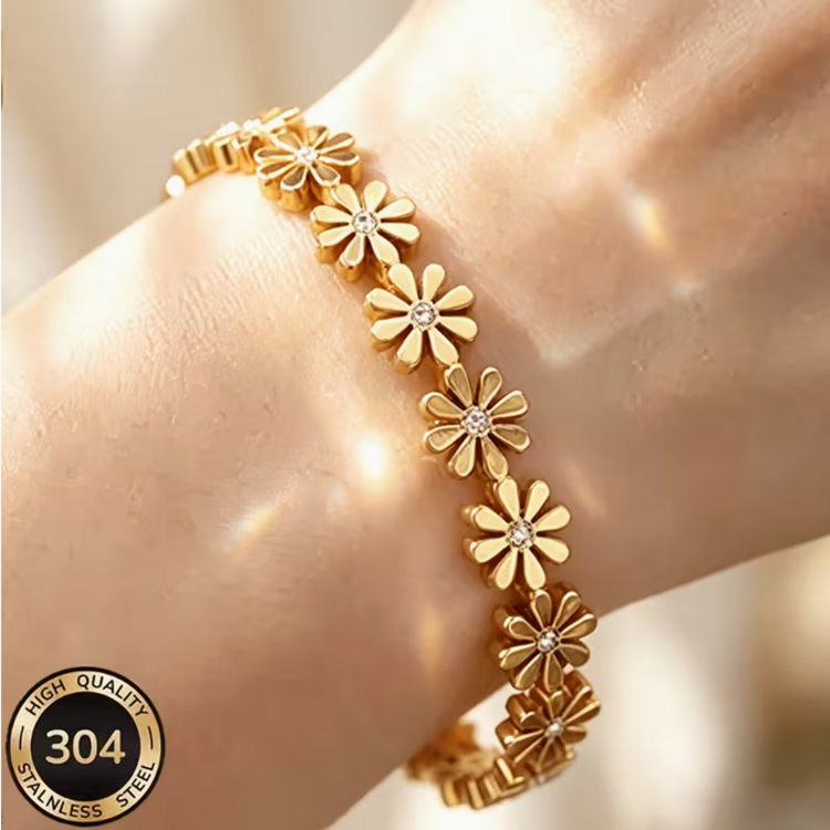 Stainless Steel 18K Gold-Plated Daisy Flower Bracelet