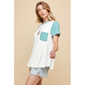 Fashion Go Women Animal Contrast Round Neck T-shirt Mint Combo S