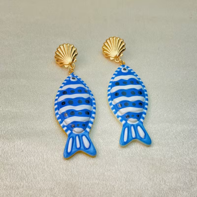 Aqua Fish-shaped Drop Earrings