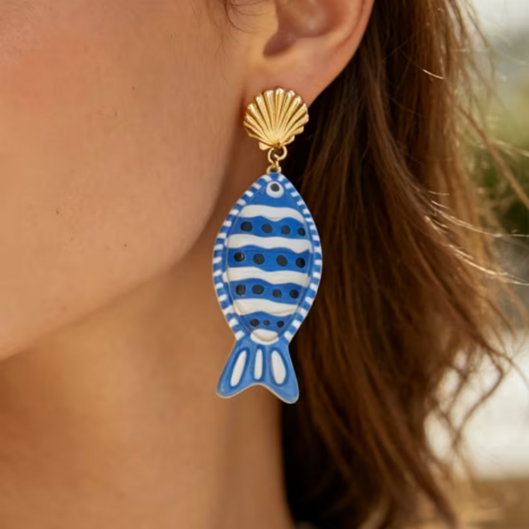 Aqua Fish-shaped Drop Earrings