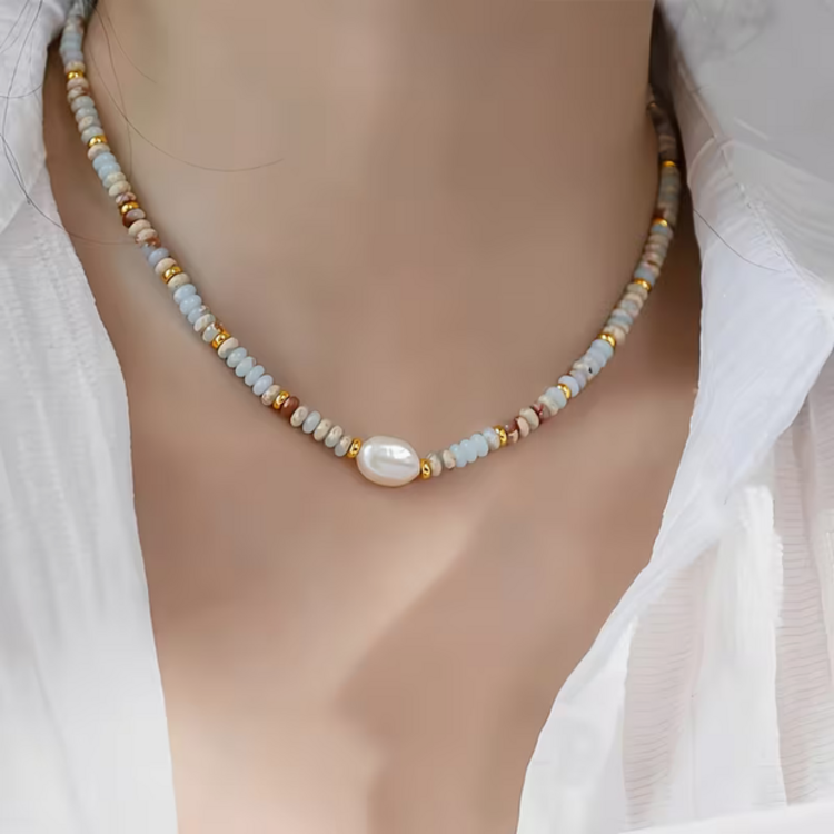 Shoushan Stone Beaded Collarbone Chain Necklace