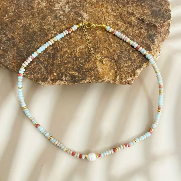 Shoushan Stone Beaded Collarbone Chain Necklace