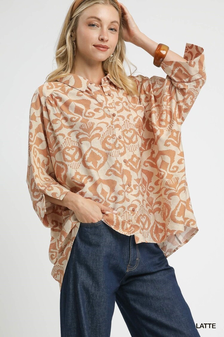 Umgee Abstract Print Button-Up Oversized Shirt