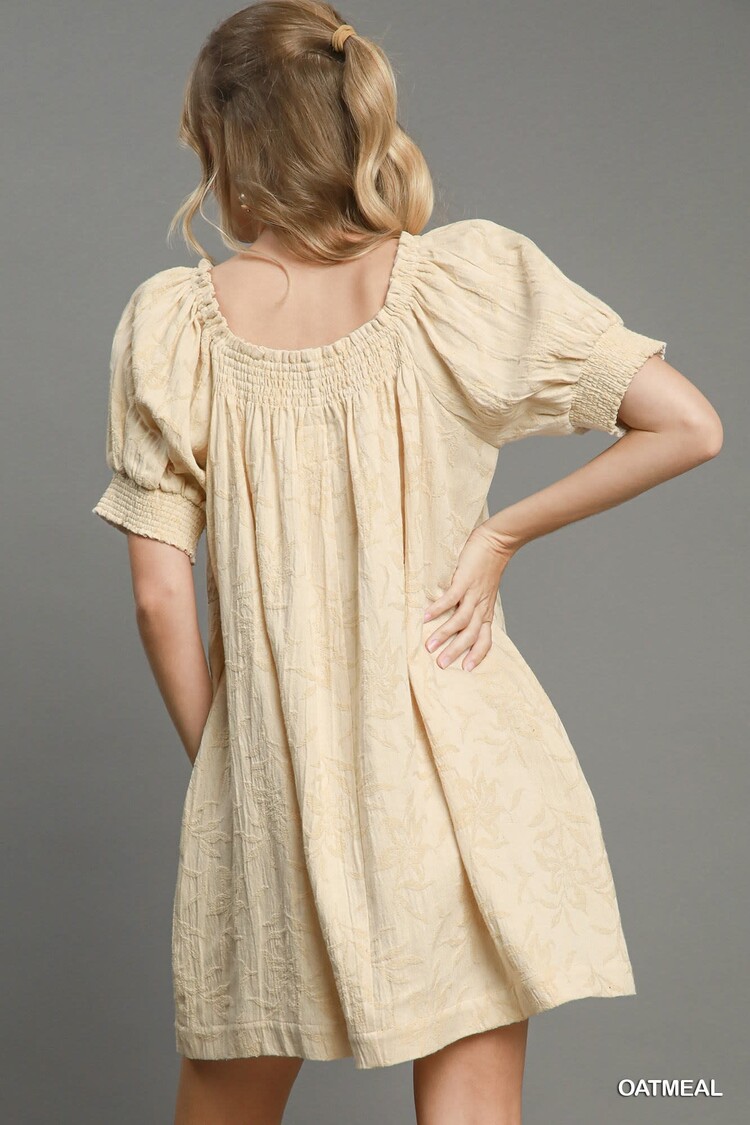 Umgee Textured Floral Square Neck Mini Dress