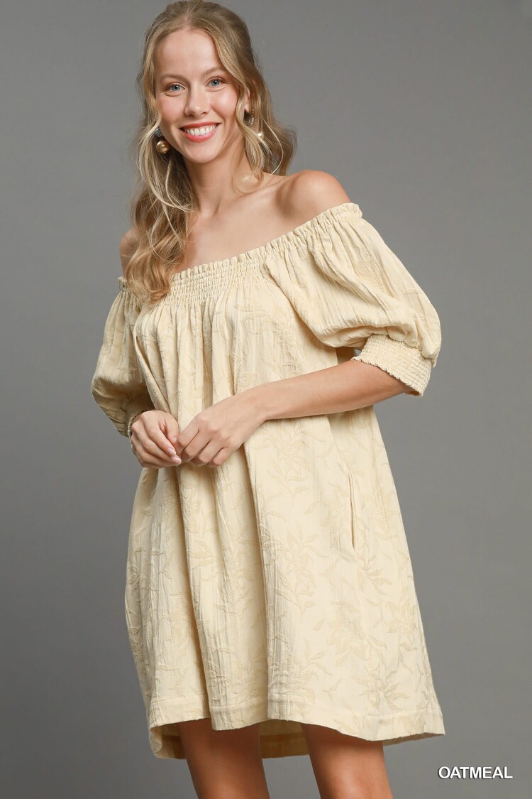 Umgee Textured Floral Square Neck Mini Dress