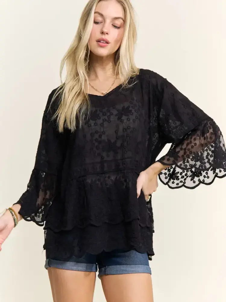 Adora La Bell Sleeves Lace Blouse Scallop Edge