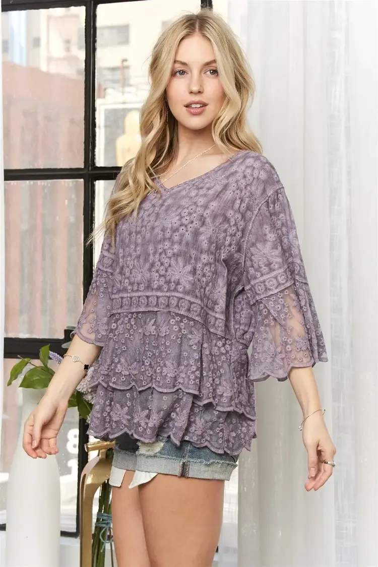 Adora La Bell Sleeves Lace Blouse Scallop Edge