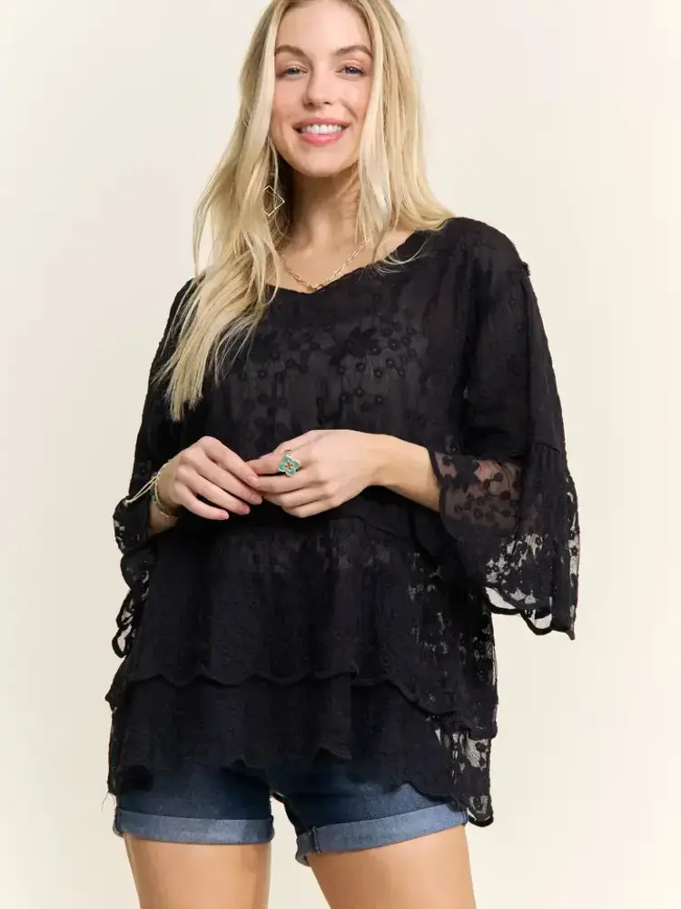 Adora La Bell Sleeves Lace Blouse Scallop Edge