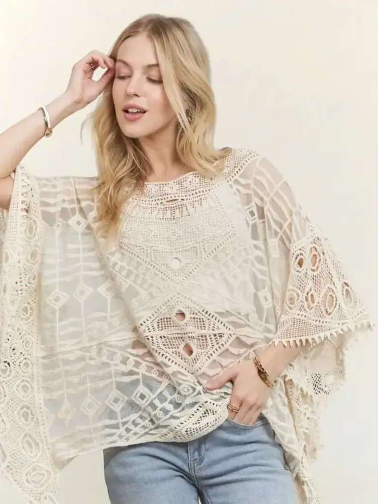 Adora La Boat Neck Crochet Lace Blouse