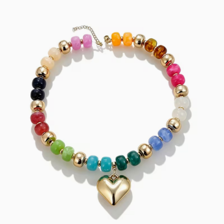 Colorful Golden Heart Beaded Necklaces