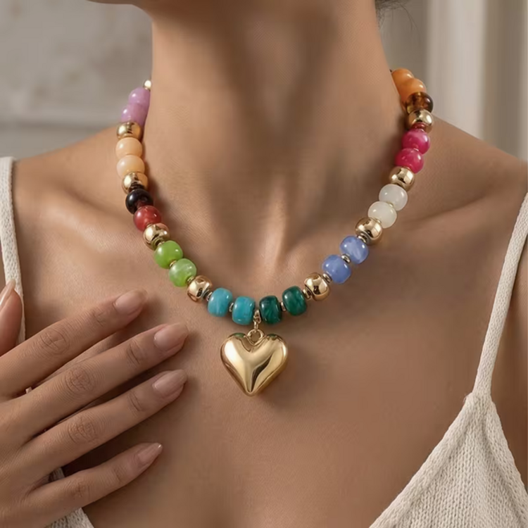 Colorful Golden Heart Beaded Necklaces