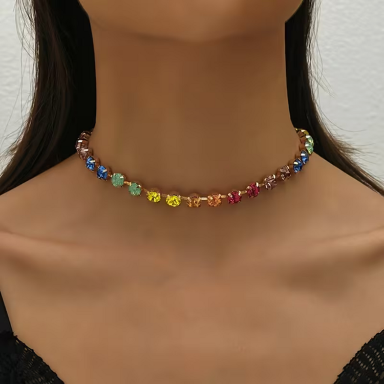 Simple Geometric Multicolor Rhinestone Choker
