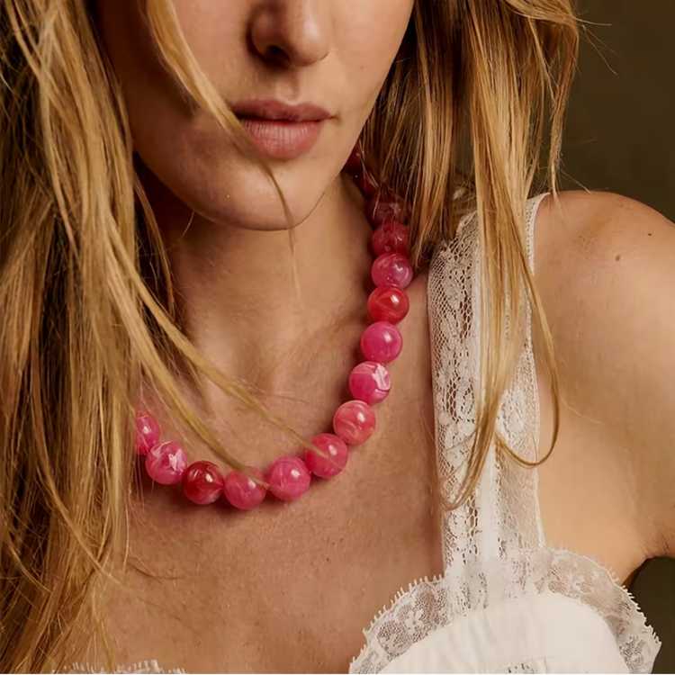 Bohemian Style Cloud Bead Necklace-Rose Red