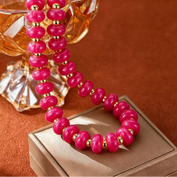 Bohemian Style Colorful Frosted Glass Bead Necklace - Rose Red