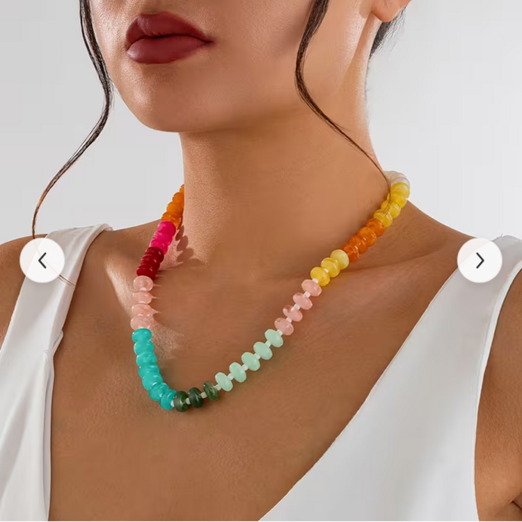 Multi-color Bohemian-style Sweet and Elegant Colorful Beaded Necklace