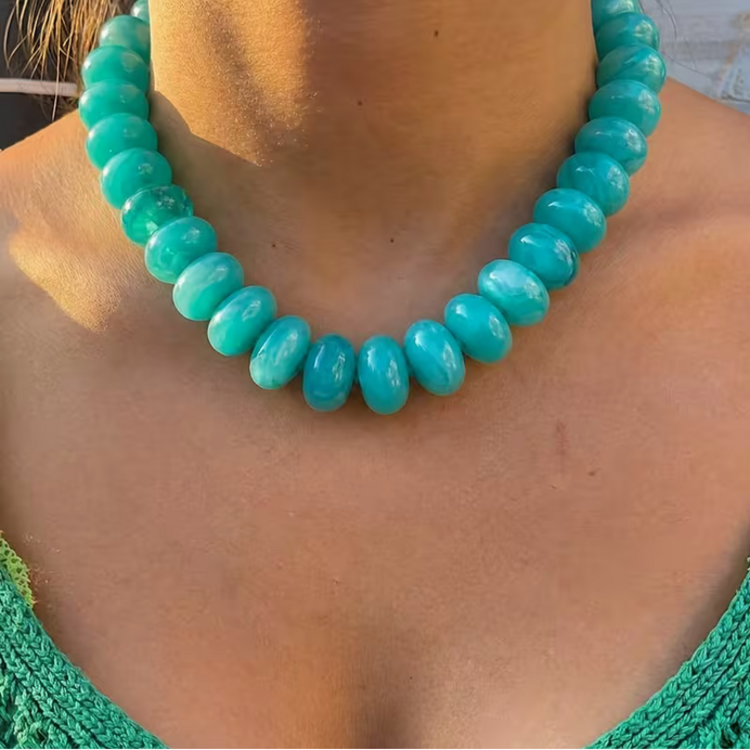 Bohemian Style Lake Blue Abacus Bead Handmade Women's Choker