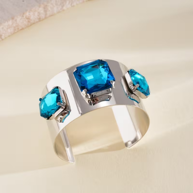 Elegant Square Open Bangle Bracelet - Blue