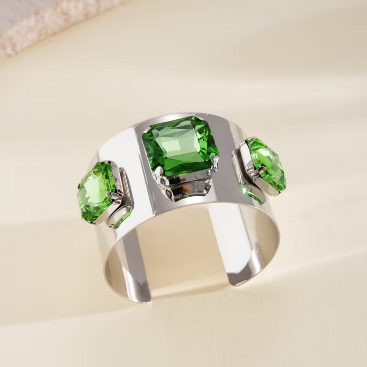 Elegant Square Open Bangle Bracelet - Green