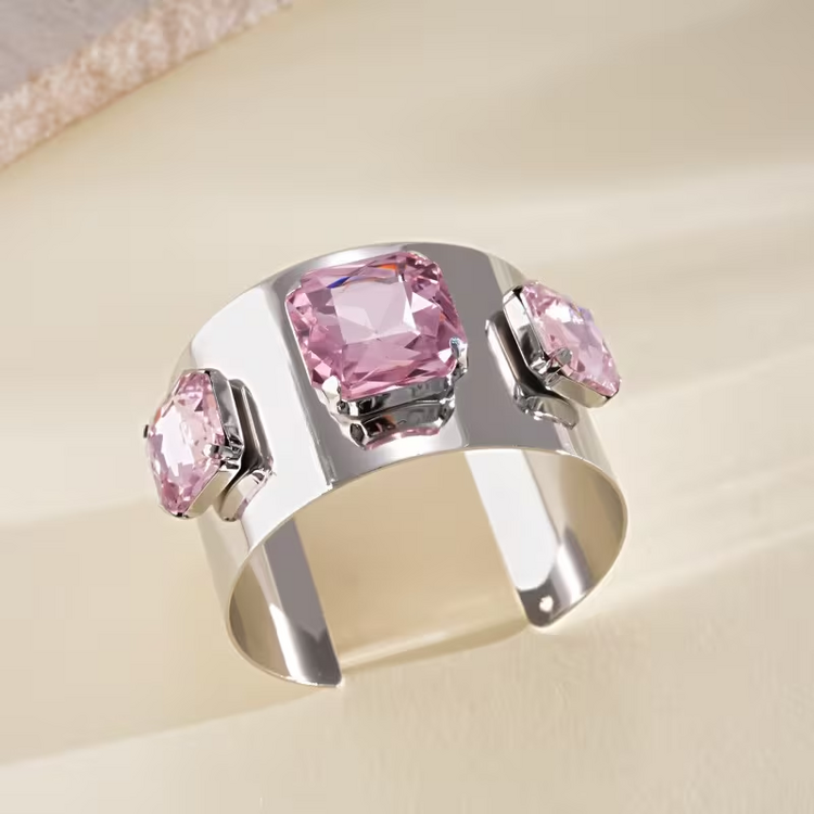 Elegant Square Open Bangle Bracelet - Pink