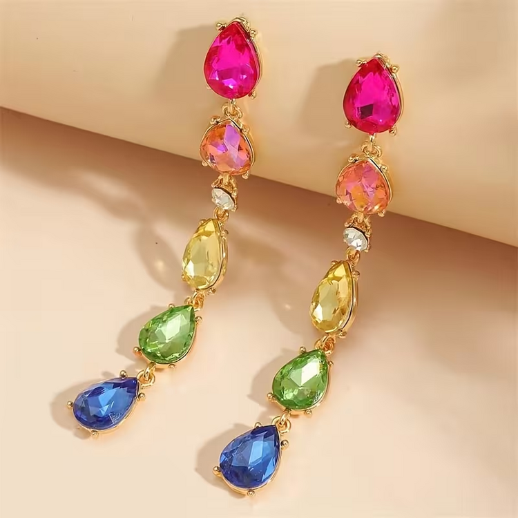 Rainbow Tiered Crystal Dangle Earrings