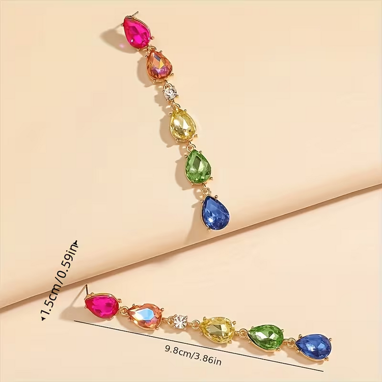 Rainbow Tiered Crystal Dangle Earrings
