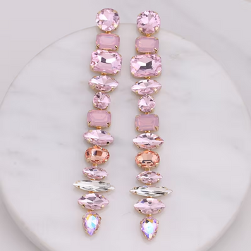 Pink Mixed-Cut Crystal Long Dangle Earrings