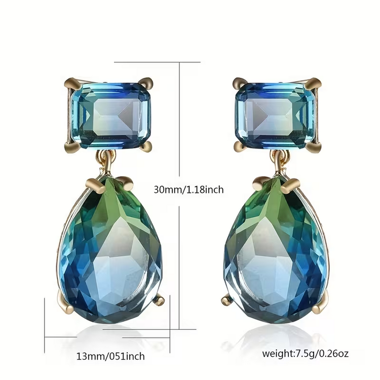 Blue-Green Gradient Water Drop Earrings
