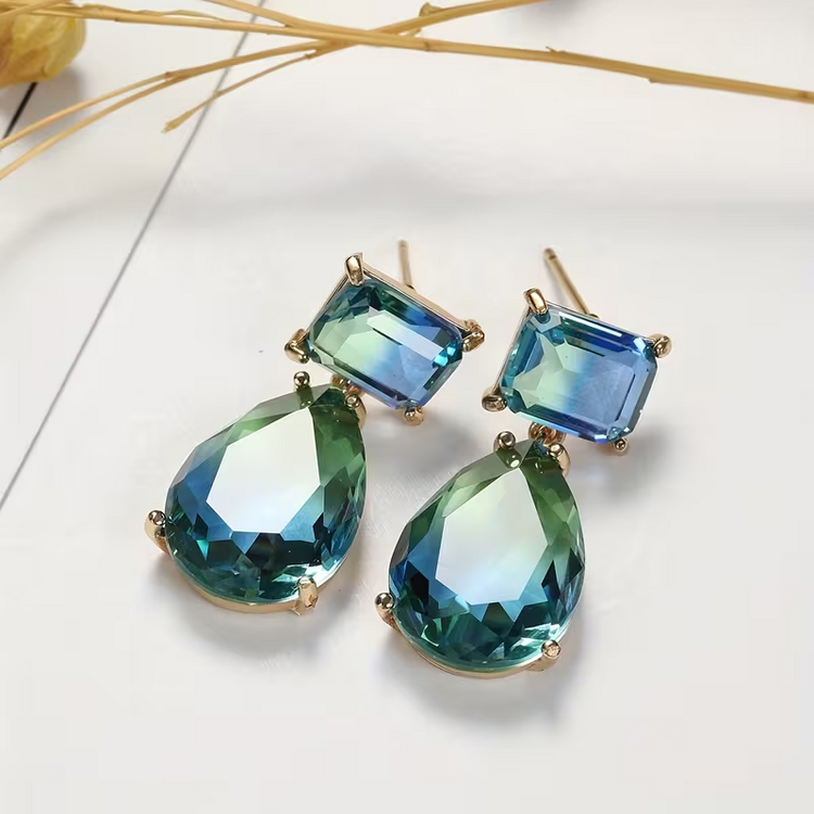 Blue-Green Gradient Water Drop Earrings