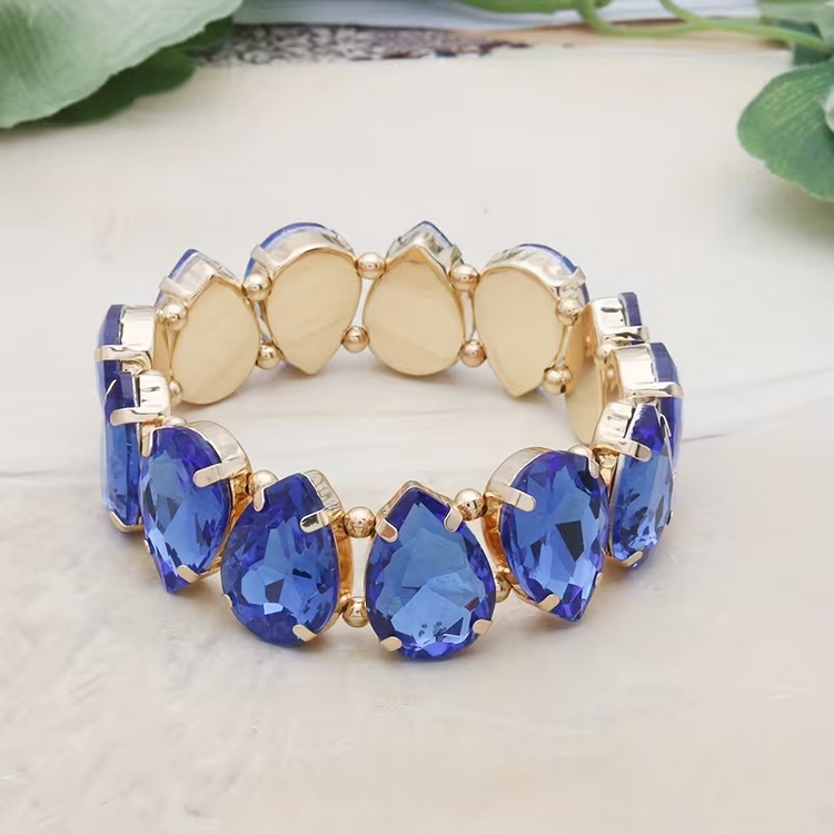 Water Drop Crystal Stretch Bracelet - Blue