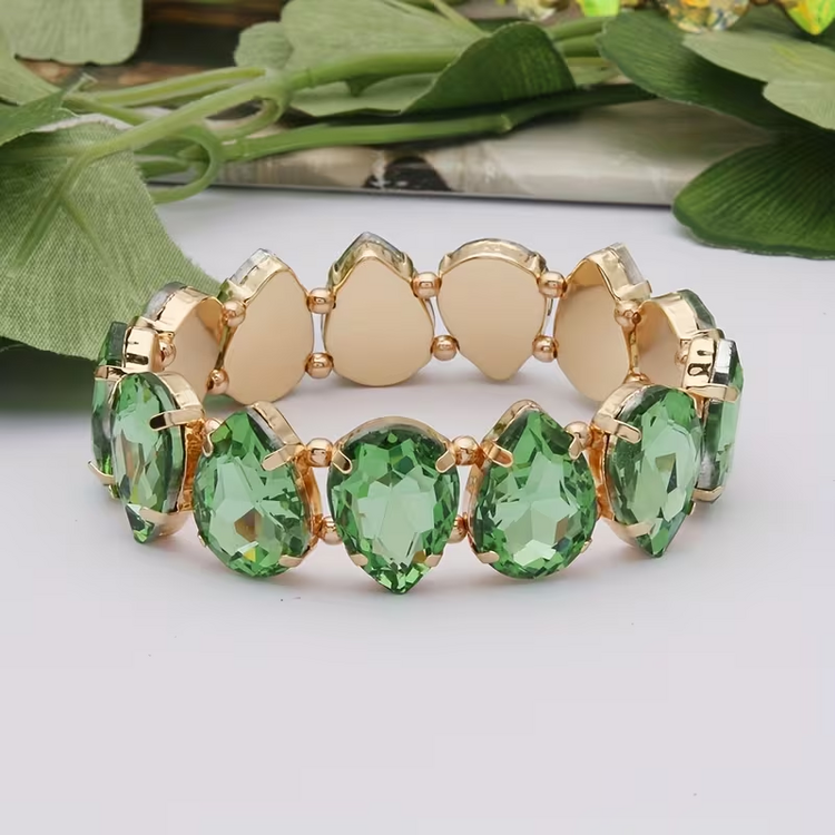 Water Drop Crystal Stretch Bracelet - Green