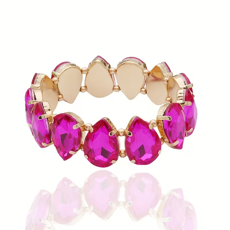 Water Drop Crystal Stretch Bracelet - Pink