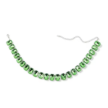 Block Exaggerated Light Luxury Retro Crystal Necklace - Silvery Light Green