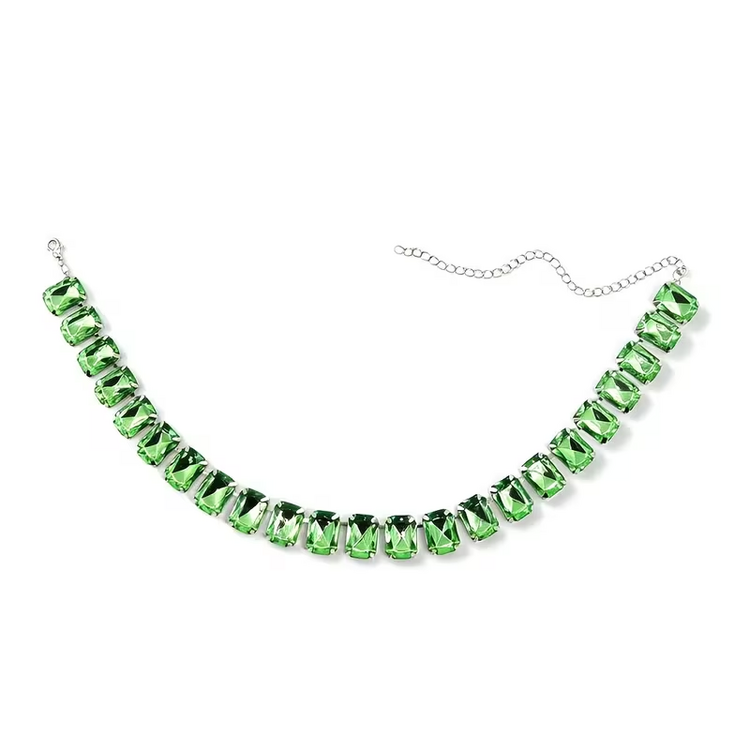 Block Exaggerated Light Luxury Retro Crystal Necklace - Silvery Light Green