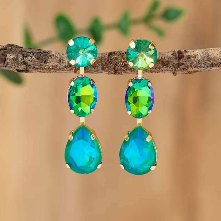 Elegant Colored Teardrop Earrings - Green