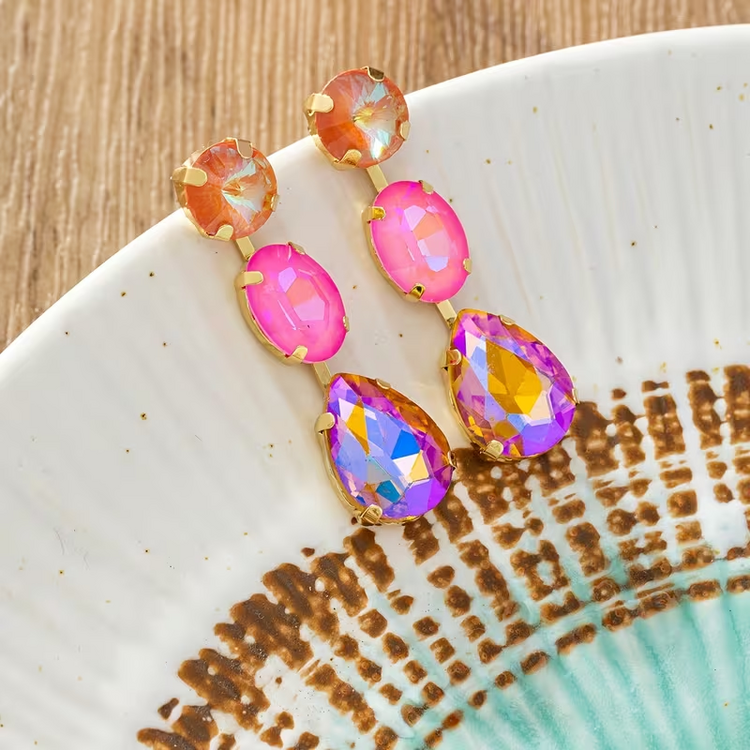 Elegant Colored Teardrop Earrings - Pink