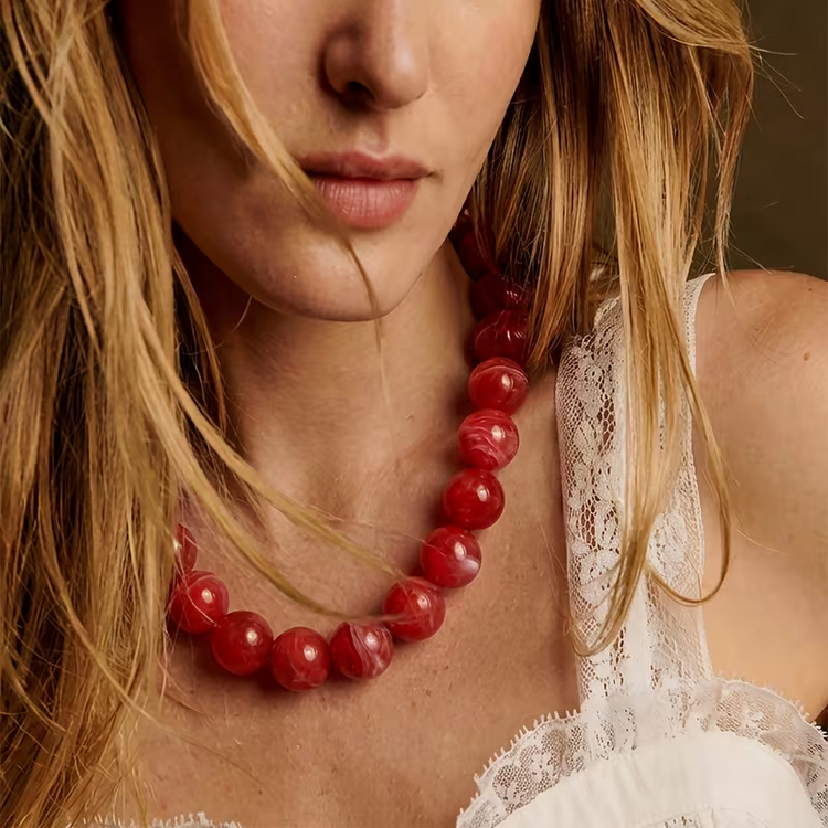 Bohemian Style Cloud Bead Necklace- Red