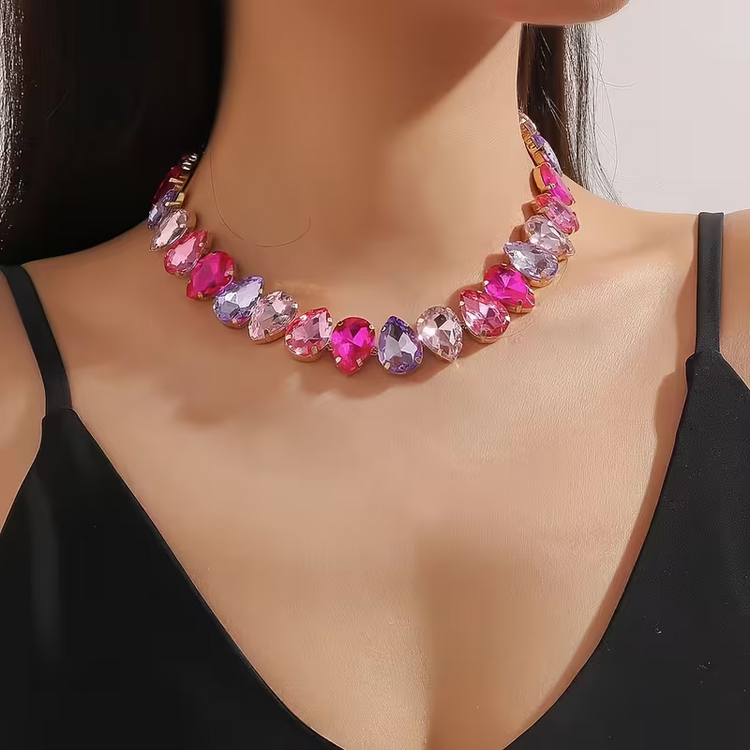 Colorful Water Drop Necklace - Pink