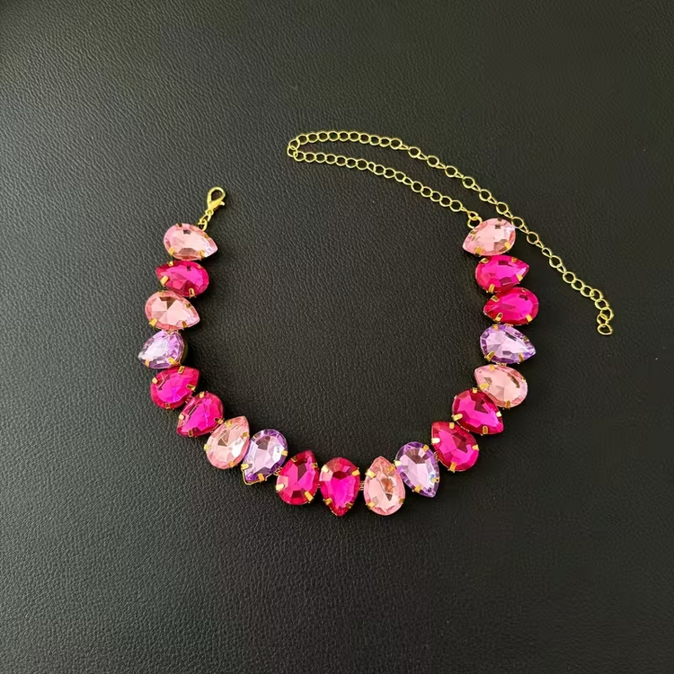 Colorful Water Drop Necklace - Pink