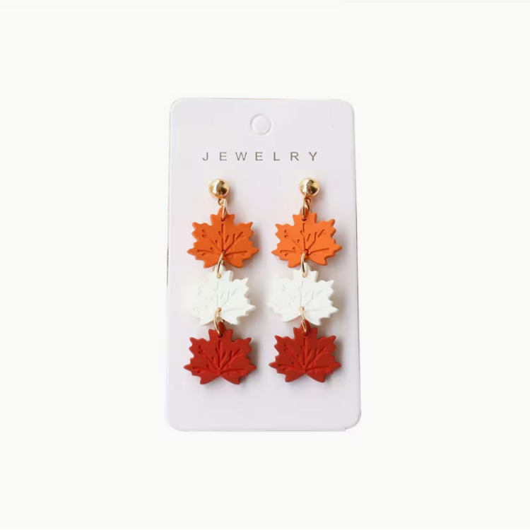 Autumn Maple Leaves Earrings - Tri color