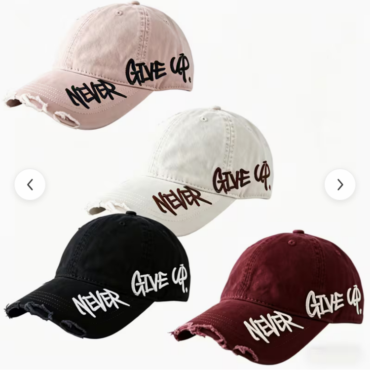 Never Give Up Baseball Cap with Side Embroidery And Curved Brim