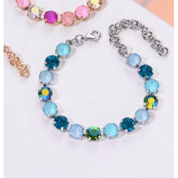 Rhinestone Silver Plated Bracelet - Mix Blue