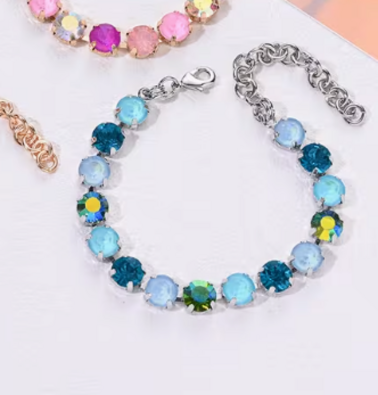 Rhinestone Silver Plated Bracelet - Mix Blue