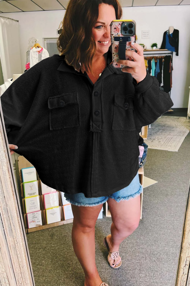 Long Sleeve Flap Pocket Henley Top
