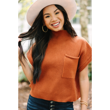 Patch Pocket Ribbed Knit Short Sleeve Sweater