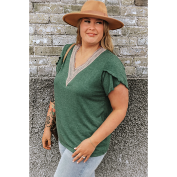 Embroidery V Neck Draped Sleeve Blouse