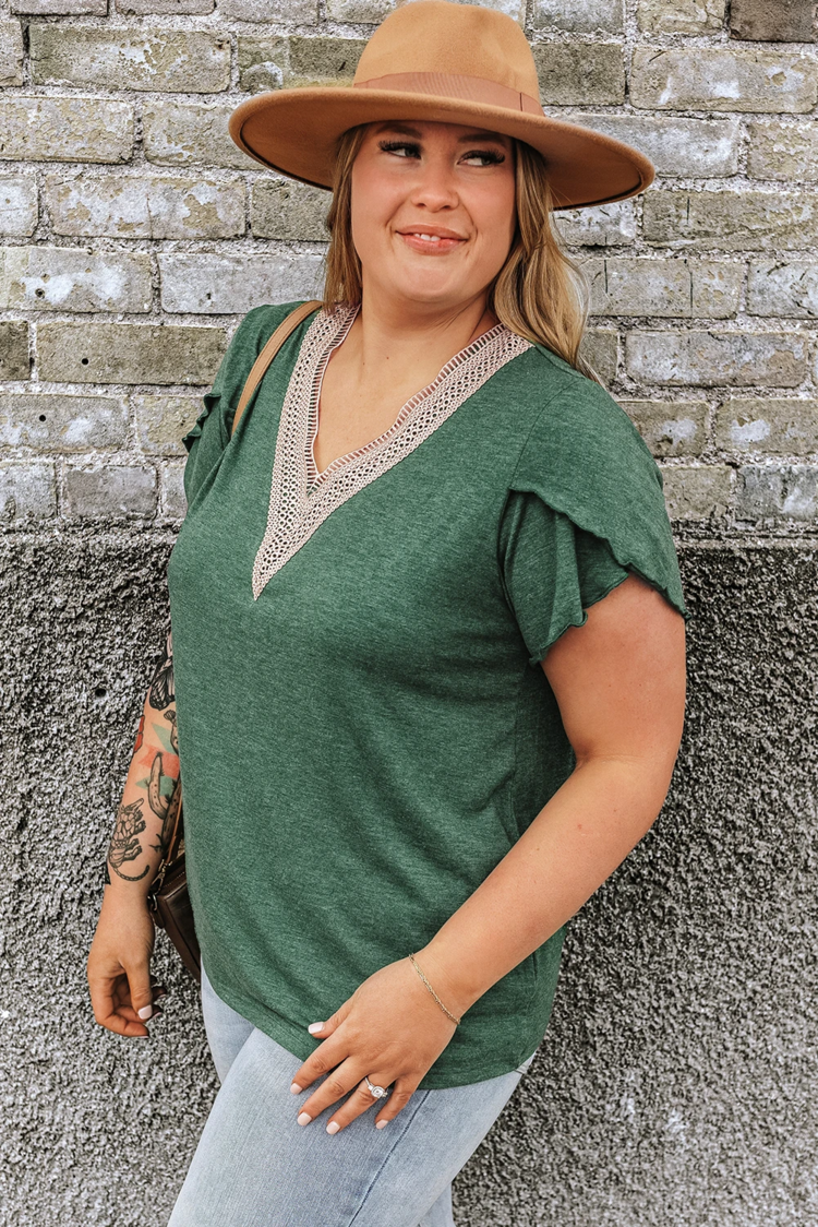Embroidery V Neck Draped Sleeve Blouse
