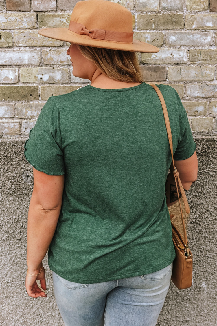 Embroidery V Neck Draped Sleeve Blouse