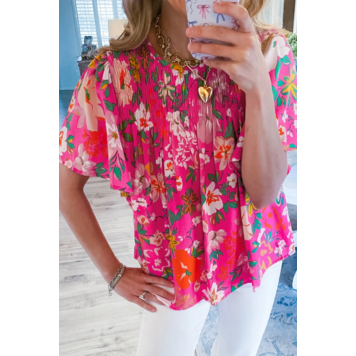 Floral Short Sleeve Smocked Blouse